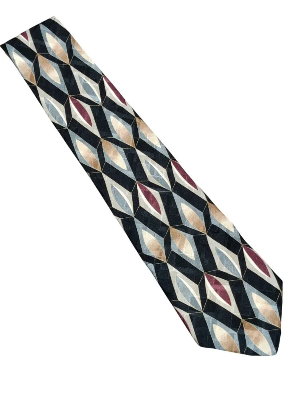 Conte di Milano Tie Black Geometric Burgundy Gold Gray Abstract Retro Vintage